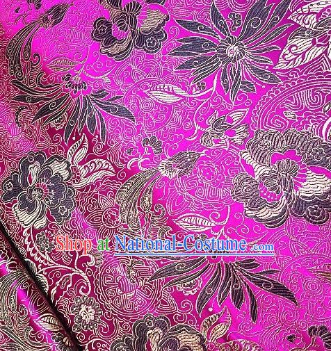 Asian Chinese Traditional Lotus Peony Pattern Design Rosy Brocade Fabric Silk Fabric Chinese Fabric Asian Material