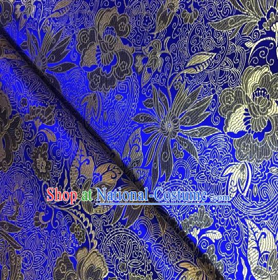 Asian Chinese Traditional Lotus Peony Pattern Design Royalblue Brocade Fabric Silk Fabric Chinese Fabric Asian Material