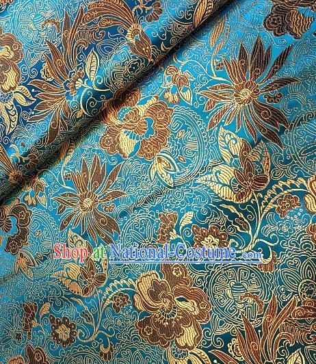 Asian Chinese Traditional Lotus Peony Pattern Design Blue Brocade Fabric Silk Fabric Chinese Fabric Asian Material