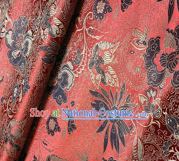 Asian Chinese Traditional Lotus Peony Pattern Design Purplish Red Brocade Fabric Silk Fabric Chinese Fabric Asian Material