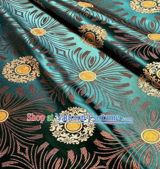 Asian Chinese Traditional Round Flowers Pattern Design Green Brocade Fabric Silk Fabric Chinese Fabric Asian Material