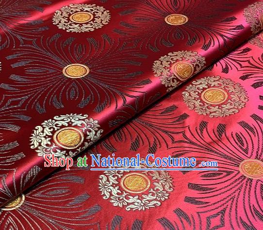 Asian Chinese Traditional Round Flowers Pattern Design Purplish Red Brocade Fabric Silk Fabric Chinese Fabric Asian Material