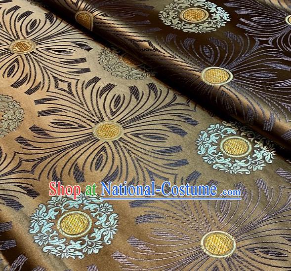 Asian Chinese Traditional Round Flowers Pattern Design Bronze Brocade Fabric Silk Fabric Chinese Fabric Asian Material