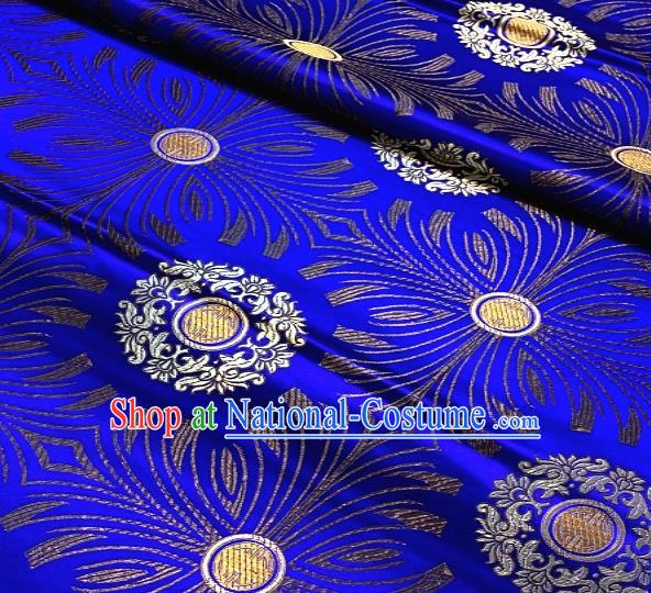 Asian Chinese Traditional Round Flowers Pattern Design Royalblue Brocade Fabric Silk Fabric Chinese Fabric Asian Material