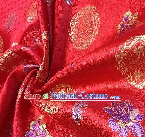 Asian Chinese Traditional Dragon Peony Pattern Design Red Brocade Fabric Silk Fabric Chinese Fabric Asian Material