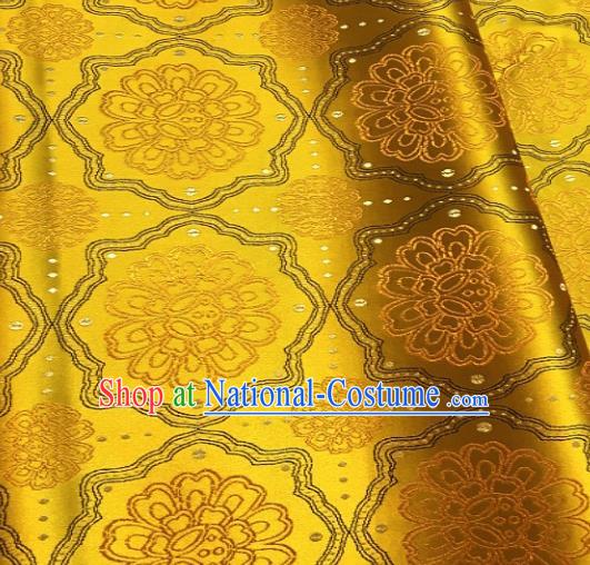 Asian Chinese Traditional Auspicious Flowers Pattern Design Golden Brocade Fabric Silk Fabric Chinese Fabric Asian Material