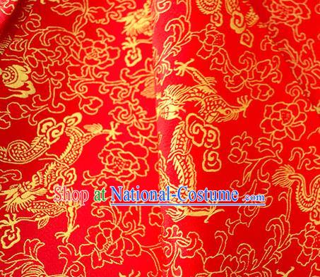 Asian Chinese Traditional Twine Dragon Pattern Design Red Brocade Fabric Silk Fabric Chinese Fabric Asian Material