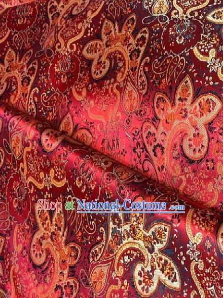 Asian Chinese Traditional Paddy Flowers Pattern Design Red Brocade Fabric Silk Fabric Chinese Fabric Asian Material