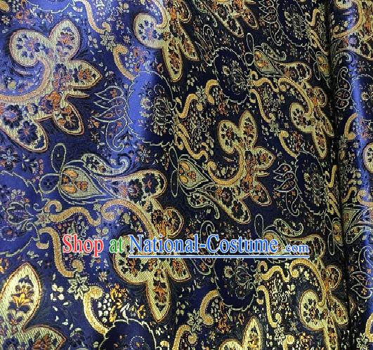 Asian Chinese Traditional Paddy Flowers Pattern Design Royalblue Brocade Fabric Silk Fabric Chinese Fabric Asian Material