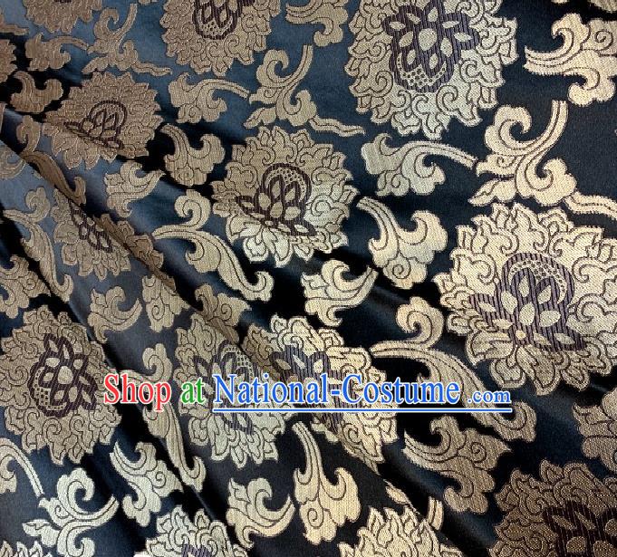 Asian Chinese Traditional Buddhism Lotus Pattern Design Black Brocade Fabric Silk Fabric Chinese Fabric Asian Material