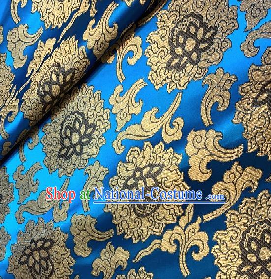 Asian Chinese Traditional Buddhism Lotus Pattern Design Blue Brocade Fabric Silk Fabric Chinese Fabric Asian Material