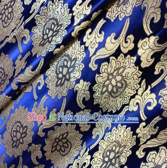 Asian Chinese Traditional Buddhism Lotus Pattern Design Deep Blue Brocade Fabric Silk Fabric Chinese Fabric Asian Material