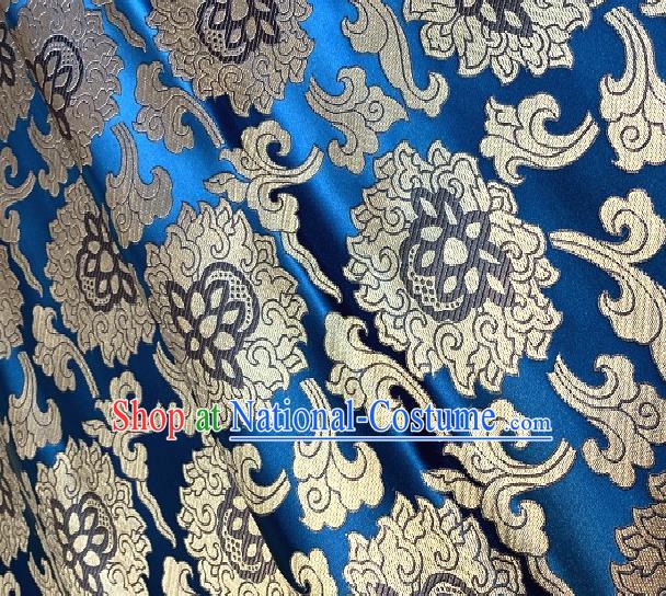 Asian Chinese Traditional Buddhism Lotus Pattern Design Lake Blue Brocade Fabric Silk Fabric Chinese Fabric Asian Material