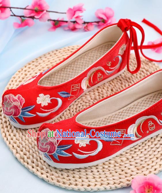 Chinese Traditional Hanfu Shoes Ancient Princess Wedding Red Embroidered Shoes National Cloth Shoes for Women