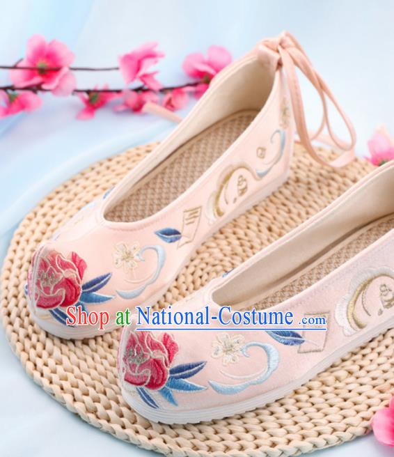 Chinese Traditional Hanfu Shoes Ancient Princess Wedding Pink Embroidered Shoes National Cloth Shoes for Women