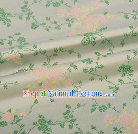 Chinese Traditional Hanfu Silk Fabric Classical Flowers Pattern Design Light Green Brocade Tang Suit Fabric Material