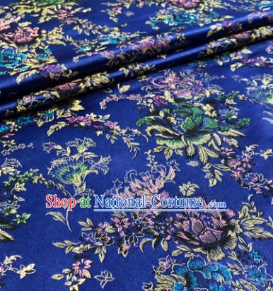 Chinese Traditional Hanfu Silk Fabric Classical Peony Pattern Design Royalblue Brocade Tang Suit Fabric Material