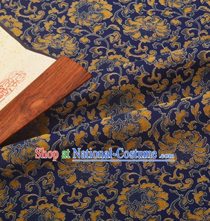 Chinese Traditional Hanfu Silk Fabric Classical Lotus Pattern Design Blue Brocade Tang Suit Fabric Material