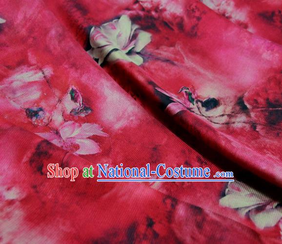 Chinese Traditional Lotus Pattern Design Red Satin Watered Gauze Brocade Fabric Asian Silk Fabric Material