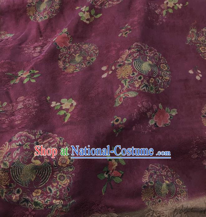 Chinese Traditional Phoenix Peony Pattern Design Purple Satin Watered Gauze Brocade Fabric Asian Silk Fabric Material