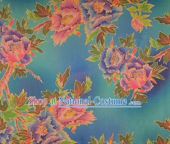 Chinese Traditional Peony Pattern Design Green Satin Watered Gauze Brocade Fabric Asian Silk Fabric Material