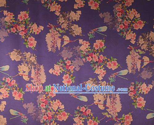 Chinese Traditional Peach Blossom Pattern Design Purple Satin Watered Gauze Brocade Fabric Asian Silk Fabric Material