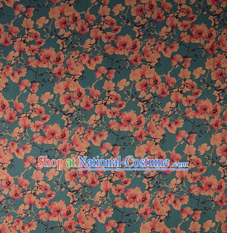 Chinese Traditional Peach Blossom Pattern Design Green Satin Watered Gauze Brocade Fabric Asian Silk Fabric Material