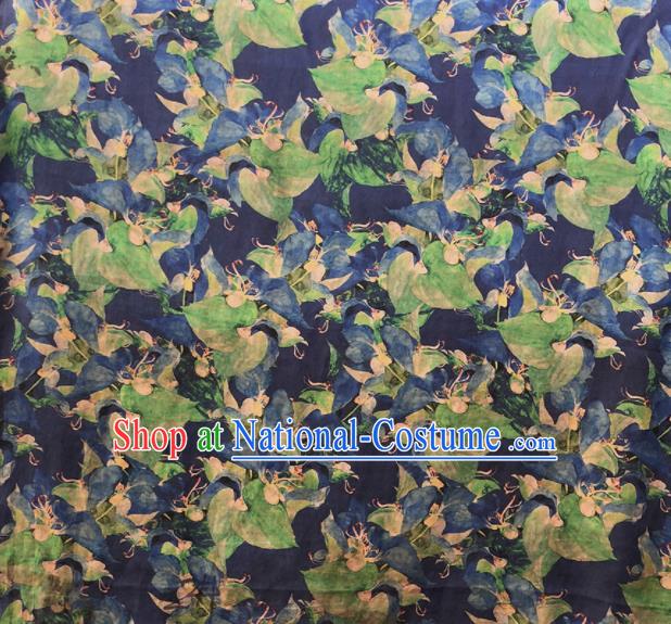 Chinese Traditional Leaf Pattern Design Navy Satin Watered Gauze Brocade Fabric Asian Silk Fabric Material