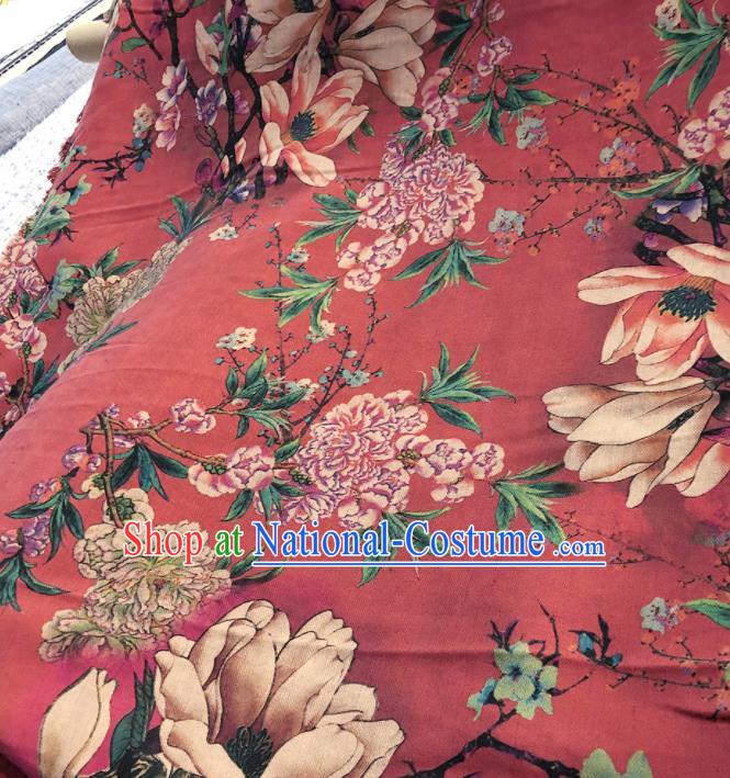 Chinese Traditional Peony Pattern Design Purplish Red Satin Watered Gauze Brocade Fabric Asian Silk Fabric Material