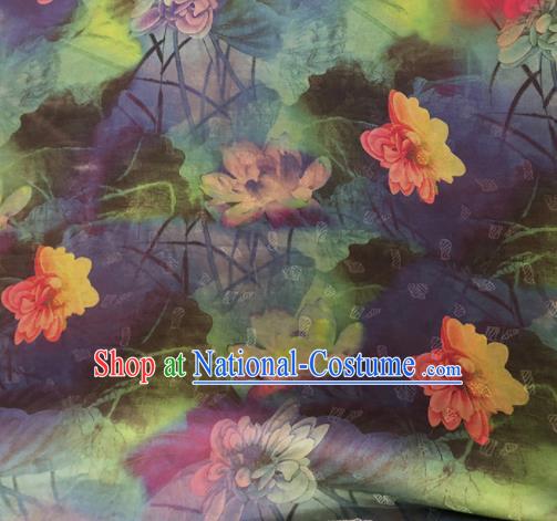 Chinese Traditional Lotus Pattern Design Colorful Satin Watered Gauze Brocade Fabric Asian Silk Fabric Material