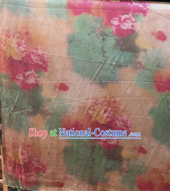 Chinese Traditional Peony Pattern Design Champagne Satin Watered Gauze Brocade Fabric Asian Silk Fabric Material