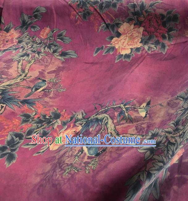 Chinese Traditional Peony Pattern Design Fuchsia Satin Watered Gauze Brocade Fabric Asian Silk Fabric Material