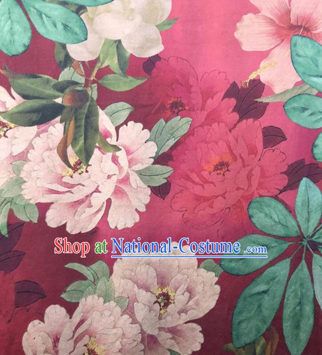 Chinese Traditional Peony Pattern Design Rosy Satin Watered Gauze Brocade Fabric Asian Silk Fabric Material