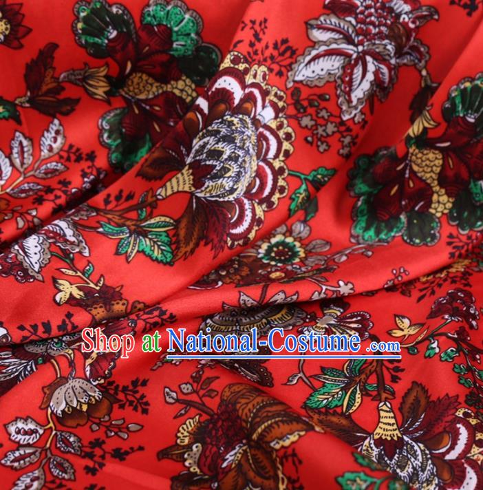 Chinese Traditional Cockscomb Pattern Design Red Satin Watered Gauze Brocade Fabric Asian Silk Fabric Material