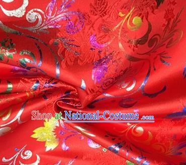 Chinese Traditional Hanfu Silk Fabric Classical Chrysanthemum Pattern Design Red Brocade Tang Suit Fabric Material