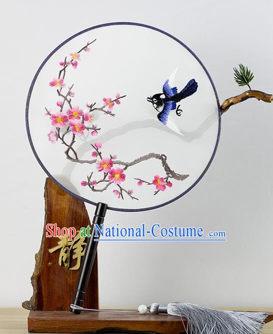 Chinese Traditional Hanfu Embroidered Wintersweet Palace Fans Ancient Princess Dance Silk Round Fan for Women