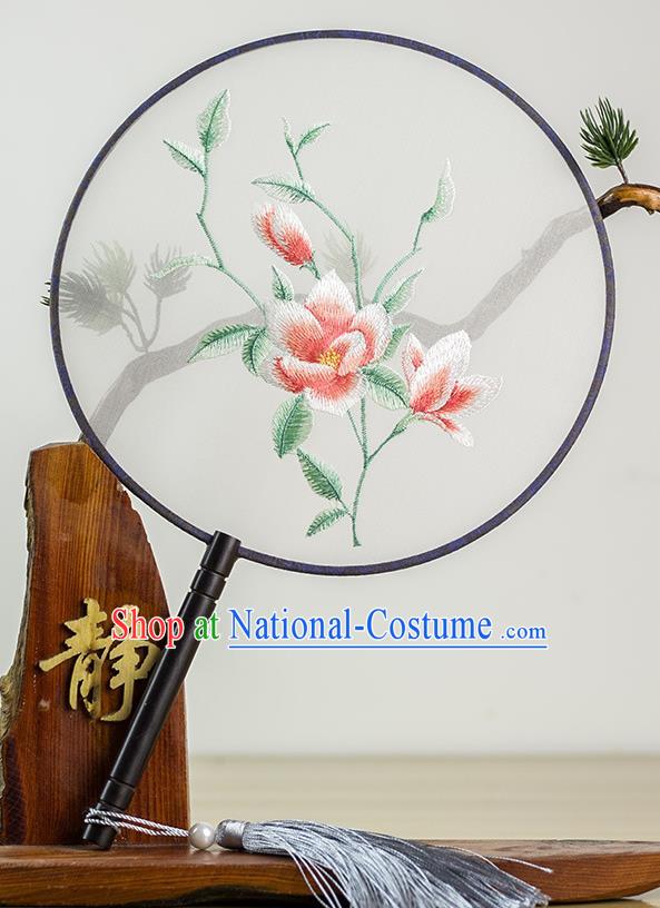 Chinese Traditional Hanfu Embroidered Palace Fans Ancient Princess Dance Silk Round Fan for Women