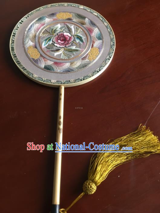 Chinese Traditional Hanfu Embroidered Silk Palace Fans Ancient Princess Dance Round Fan for Women