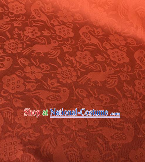 Chinese Traditional Flower Bird Pattern Design Orange Brocade Fabric Asian Silk Fabric Chinese Fabric Material