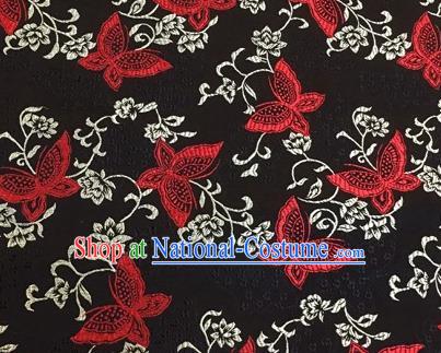 Chinese Traditional Hanfu Silk Fabric Classical Butterfly Pattern Design Black Brocade Tang Suit Fabric Material