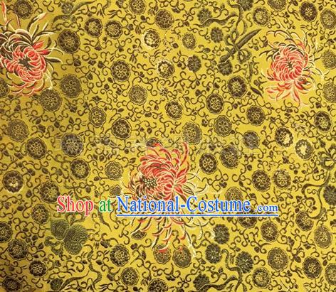 Chinese Traditional Hanfu Silk Fabric Classical Chrysanthemum Pattern Design Golden Brocade Tang Suit Fabric Material