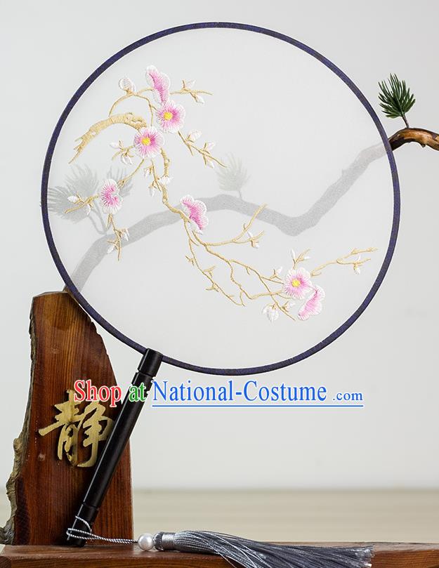 Chinese Traditional Hanfu Embroidered Plum Palace Fans Ancient Princess Dance Silk Round Fan for Women