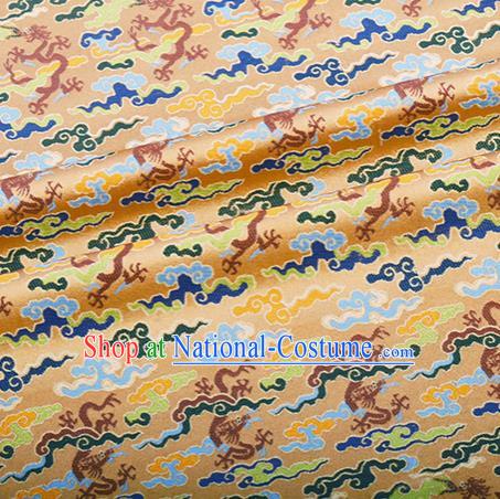 Chinese Traditional Hanfu Silk Fabric Classical Cloud Dragon Pattern Design Light Golden Brocade Tang Suit Fabric Material