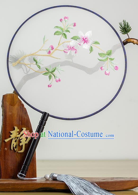 Chinese Traditional Hanfu Embroidered Begonia Palace Fans Ancient Princess Dance Silk Round Fan for Women