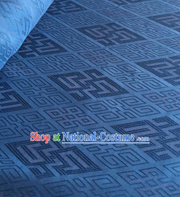 Chinese Traditional Rhombus Pattern Design Blue Brocade Fabric Asian Silk Fabric Chinese Fabric Material