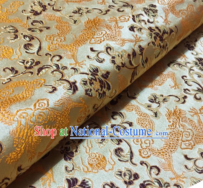 Chinese Traditional Dragons Pattern Design Beige Brocade Fabric Asian Silk Fabric Chinese Fabric Material