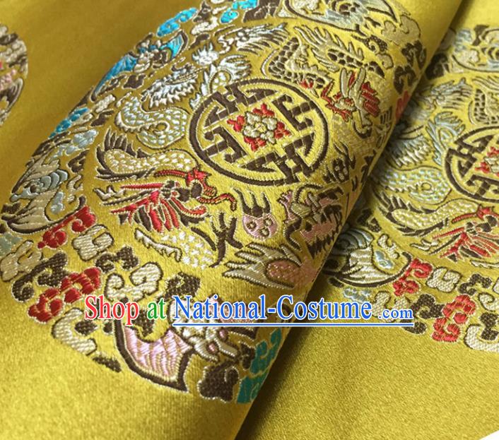 Chinese Traditional Dragons Pattern Design Yellow Brocade Fabric Asian Silk Fabric Chinese Fabric Material