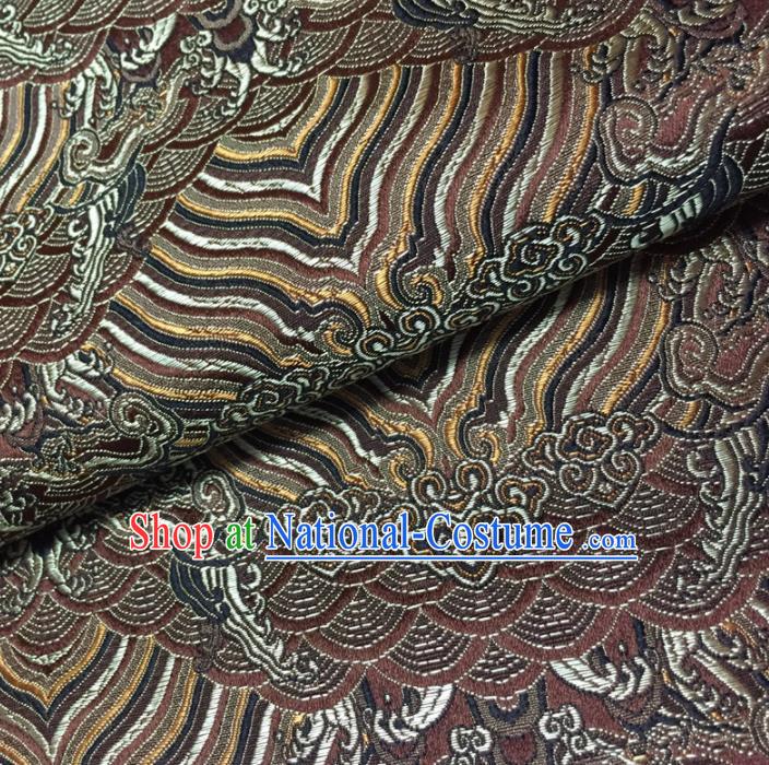 Chinese Traditional Sea Wave Pattern Design Brown Brocade Fabric Asian Silk Fabric Chinese Fabric Material