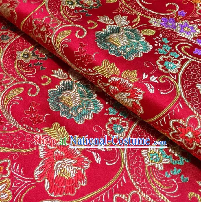 Chinese Traditional Machetes Flowers Pattern Design Red Brocade Fabric Asian Silk Fabric Chinese Fabric Material