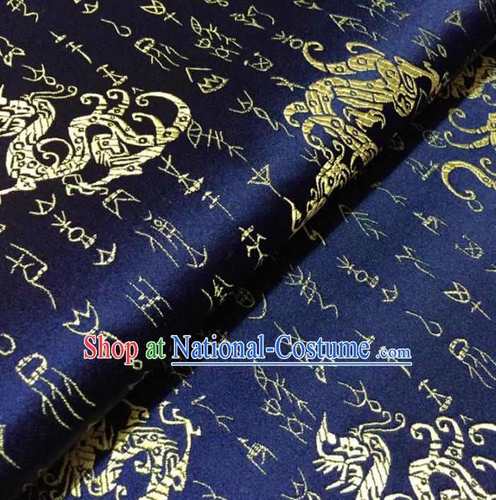 Chinese Traditional Dragons Pattern Design Navy Brocade Fabric Asian Silk Fabric Chinese Fabric Material